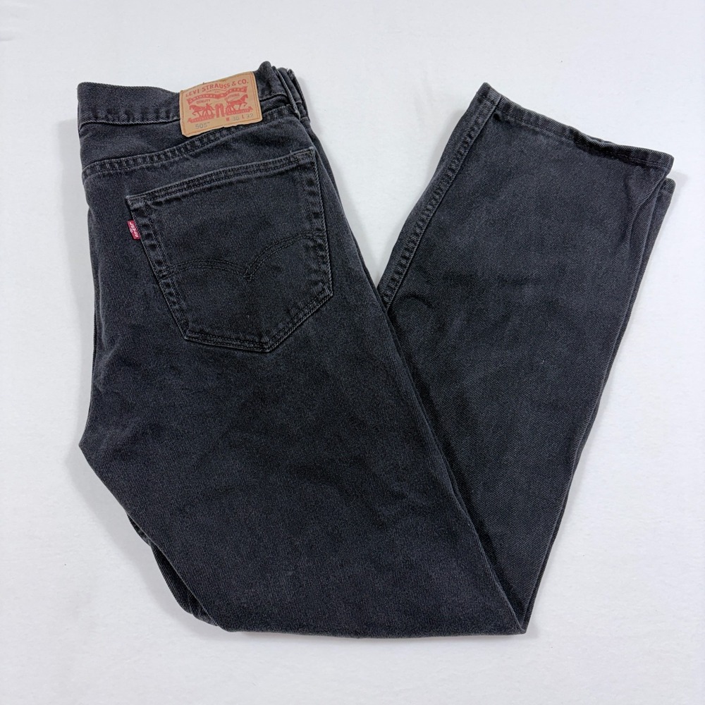 Levis 505 Mens Reg Fit Straight Leg Black Denim Jeans 36x32 Made in Mexico